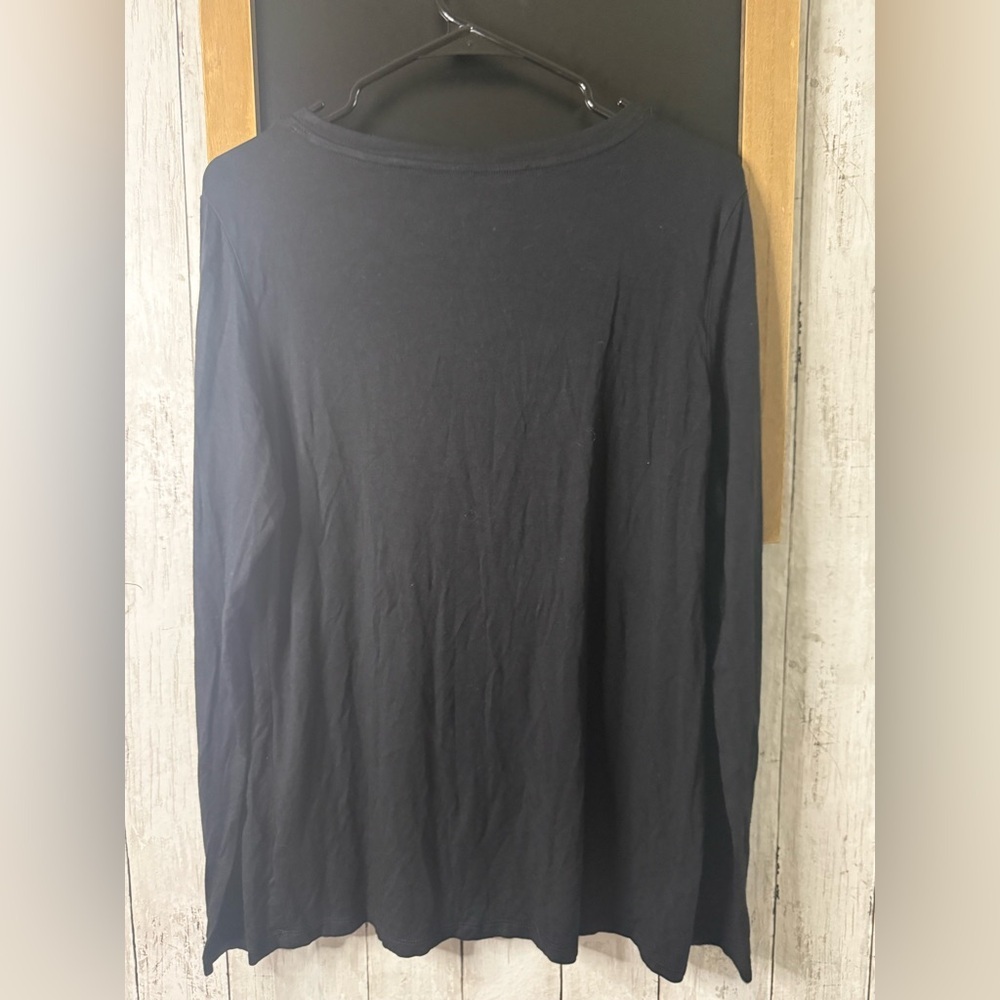 Tahari Shirt Womens Large Black Long Sleeve Front Scoop Neck 291 - Picture 4 of 4